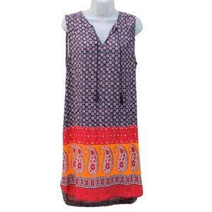 BEACH LUNCH LOUNGE Size M Boho‎ Sleeveless Blue Multicolored Shift Dress.